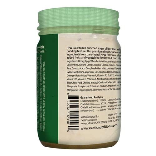 Exotic Nutrition Sugar Glider HPW Diet Jar - High Protein Healthy Natural No Mess Food for Sugar Gliders - High Protein Wombaroo Diet (Fruit & Veggie)
