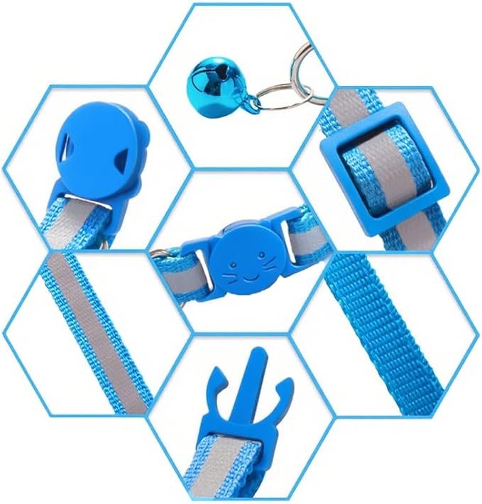 3 Pack Reflective and Breakaway Cat Collars with Bells,Adjustable Kitten Collars from 7.5 to 12.5 Inches, Ideal of Kitten Collar, Suitable for Girls and Boys (Sky Blue)