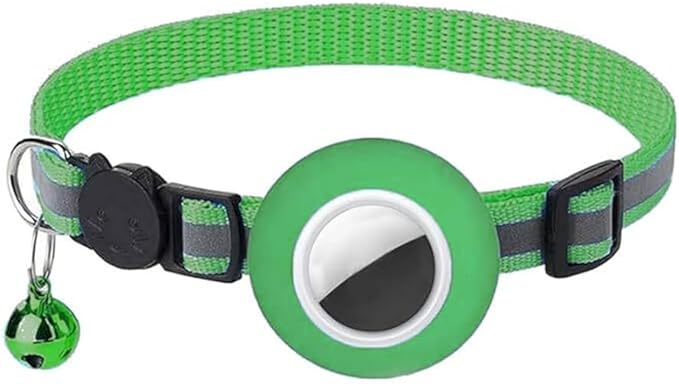 Tracker-Ready Breakaway Cat Collar (No Tracker Included) - Detachable GPS Holder + Safety Bell - Adjustable Reflective Collar with Quick-Release Buckle - for AirTag/Tile Compatible (Light Green)