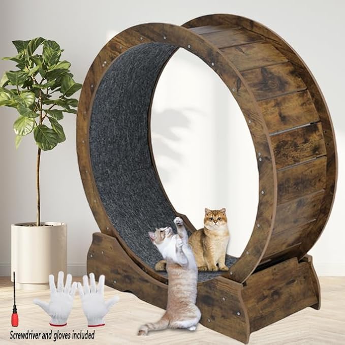 Cat Exercise Wheel,Cat Running Wheel ,Large Cat Wheel Exercise for Indoor Cats ,Cheap Cat Wheel,Cat Treadmill Wheel with Locking Mechanism (Rustic, 35.4”)