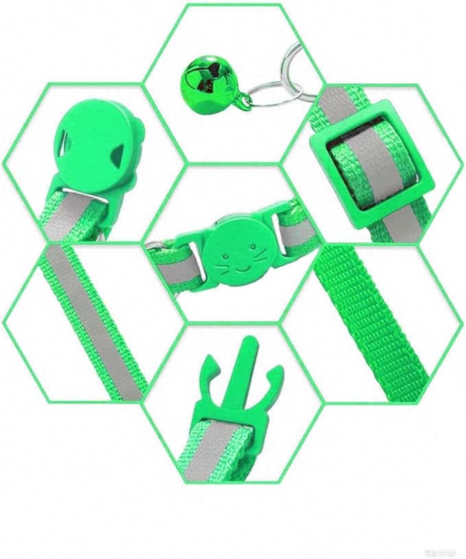 3 Pack Reflective and Breakaway with Bells of Cat Collar,Adjustable from 7.5 to 12.5 Inches, Ideal of Kitten Collar, Suitable for Girls and Boys (Light Green)