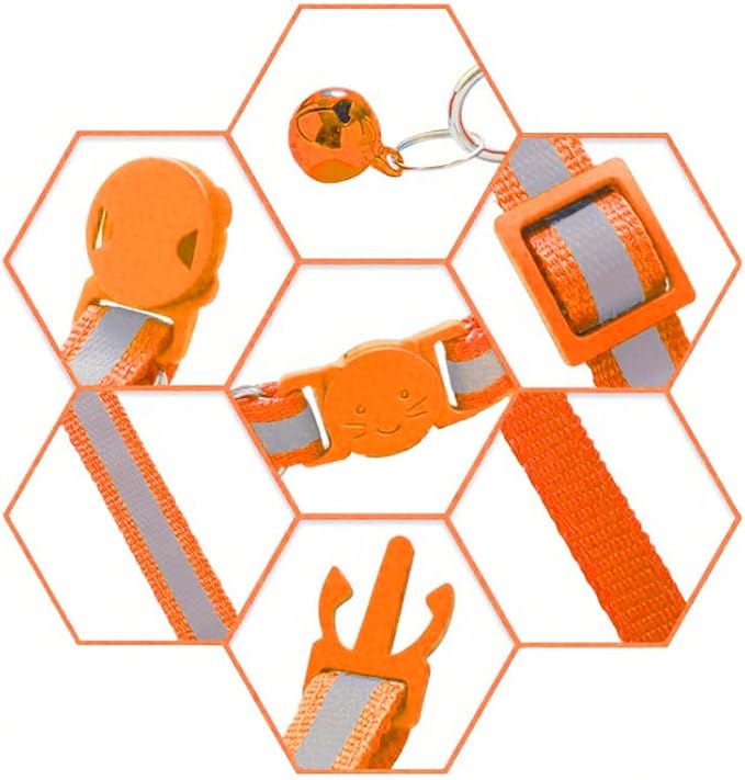 3 Pack Reflective and Breakaway with Bells of Cat Collar,Adjustable from 7.5 to 12.5 Inches, Ideal of Kitten Collar, Suitable for Girls and Boys (Orange/SkyBlue/Pink)