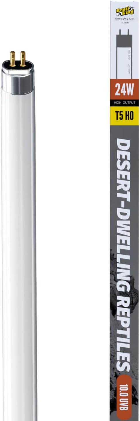 T5 UVB Reptile Light Tube, UVB10.0 24W T5 Lamp Tube for Reptiles, Bearded Dragon UVB Light, Terrarium Liner Bulb Bar for Lizard,Length 22'' (T5 UVB Tube, 24Watt)