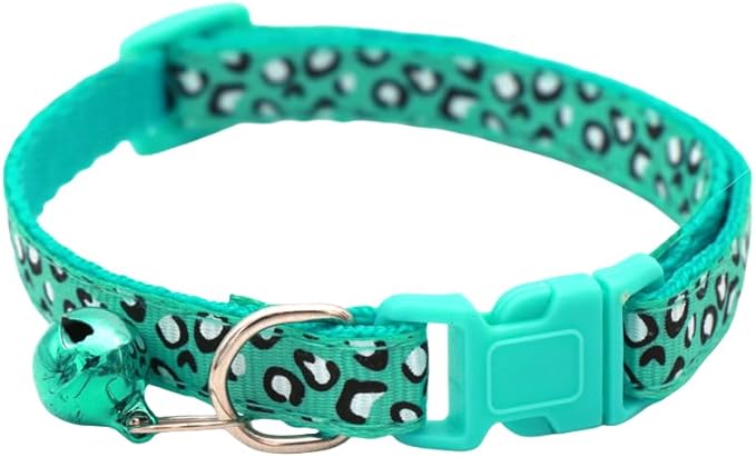 Reflective 2 Pack Breakaway Cat Collars with Bell Leopard Pattern Cute Kitty Adjustable 7.5-12.5 Inch Safe Kitten Collars Charms (Turquoise)