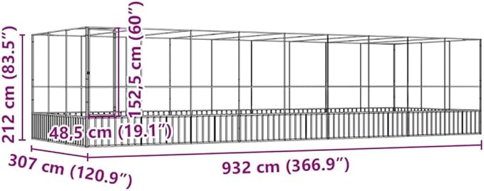 Large Metal Heavy Duty Walk-in Aviary Cage with Extension, Ample Activity Space Bird Cage with Lockable Door Also for Chickens and Rabbits, Silver 366.9"x120.9"x83.5" Steel,-419