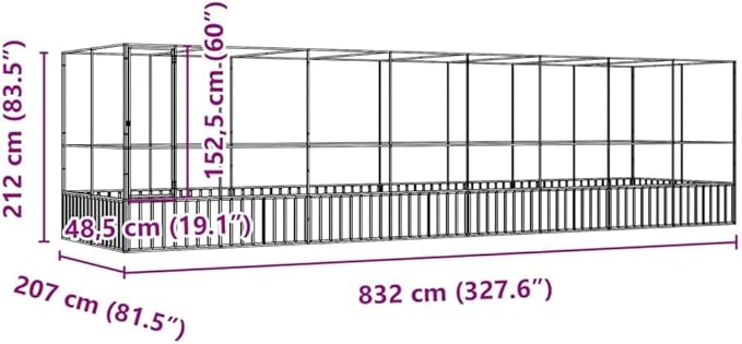 Large Bird Aviary with Extension, Outdoor Galvanized Steel Bird Cage, Galvanized Steel Outdoor Bird Aviary, Mesh Fence Bird House for Small Animals, 327.6"x81.5"x83.5"