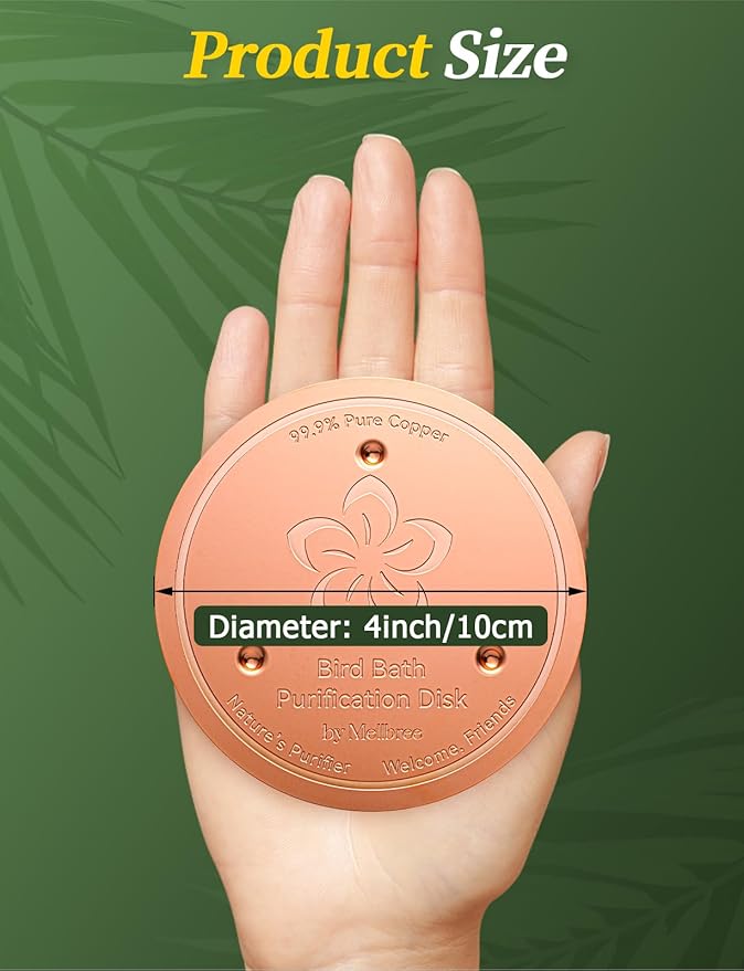 Mellbree Bird Bath Copper Disk, 0.6mm Reinforced 99.99% Pure Copper Cleaning Disk for Physical Safe Clean Water All-Season, Universal Fit for Outdoor Birdbaths, Bowl, Bird Bath Heater Solar (Flower)