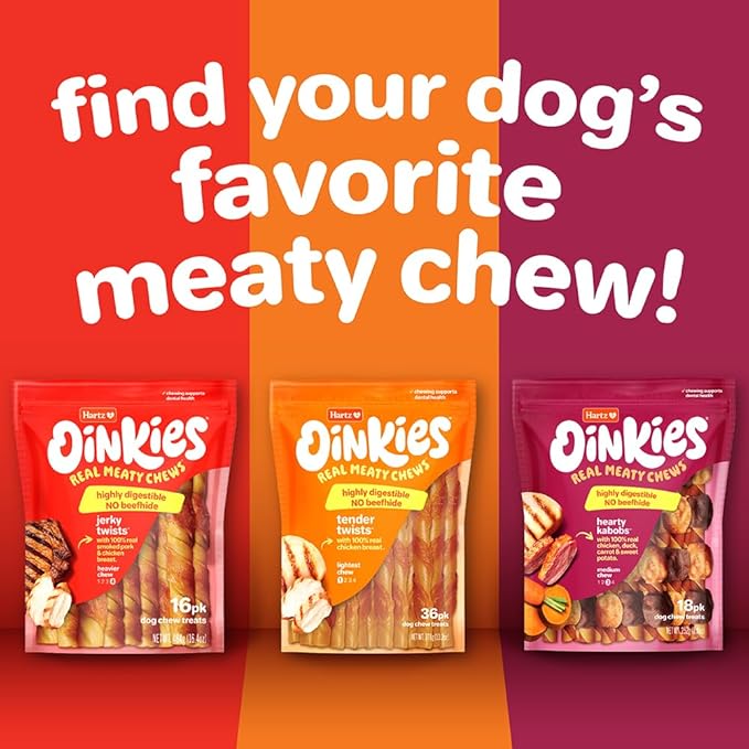 Hartz Oinkies Porkalicious Smoked Pig Skin Jerky Twists Dog Treats, 32pk