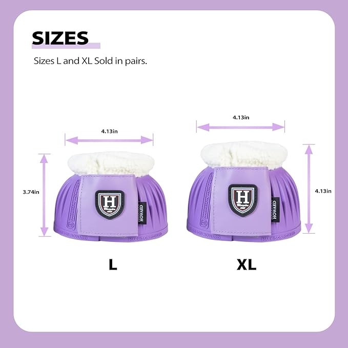 Harrison Howard Rubber Pull-on Bell Boots with Fleece Lining and Extra-Large Leather Touch-Close Tape Hoof Overreach Protection for Horses Sold in Pairs Violet XL