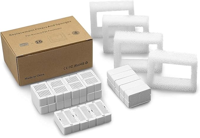 Pet Fountain Filters - 16 Carbon and 4 Foam Pre-Filters for Ceramic/Cupcake Pet Fountain