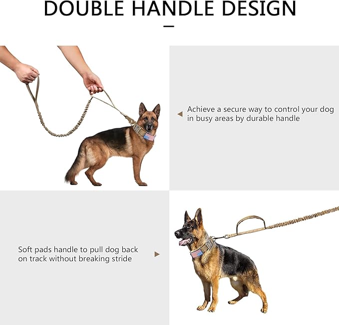 DAGANXI Tactical Dog Collar Leash Set, Adjustable Military Training Nylon Dog Collar with Controll Handle and Heavy Metal Buckle for Medium and Large Dogs,with Patches and Airtags Case (XL, Brown-SET)