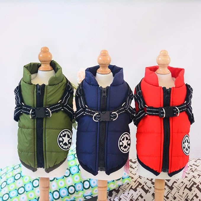 HDKUW Small Dog Jacket, Small Dog Coat Harness Winter Warm Vest Jacket Waterproof Cotton Costume for Puppy Small Dogs (XL, Blue)