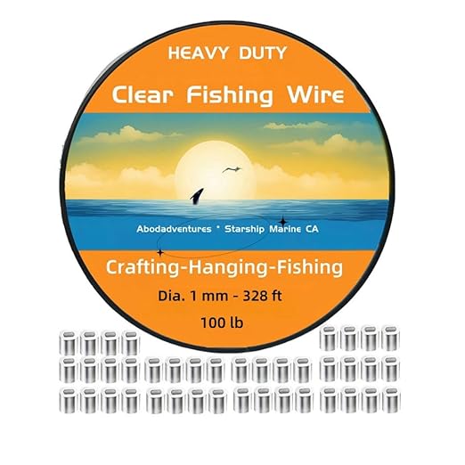 Aboda Heavy Duty Fishing Line 1mm 100lb Test 328 Ft Value Pack with Crimp Sleeves, Clear Monofilament Fishing Line - Strong Invisible Fishing Wire for Crafts, Hanging Decorations, and Pictures