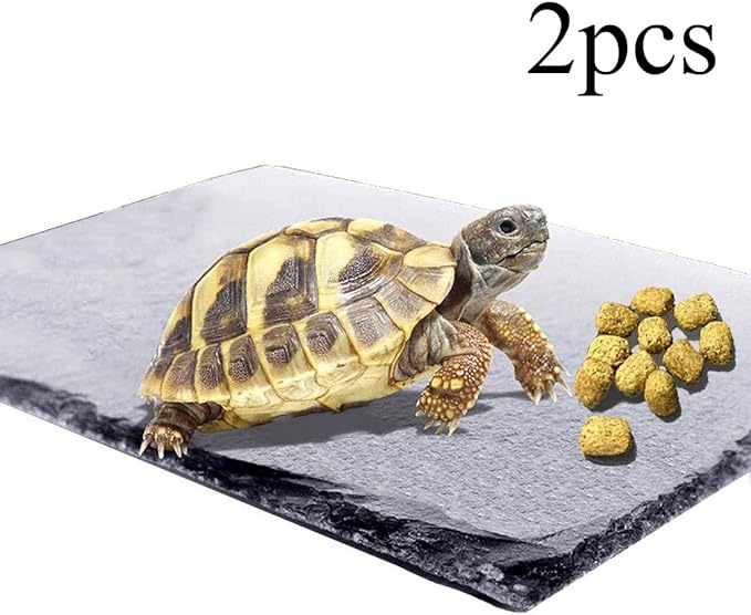 kathson 2 pcs Reptile Basking Platform Tortoise Rock Plate Turtle Bathing Area Feeding Food Dish Resting Terrace(7.9x11.8inch)