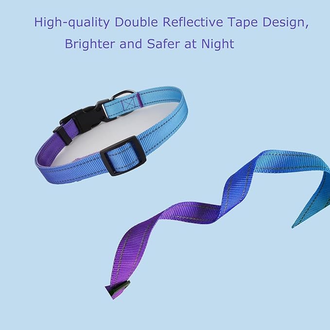 Roses&Poetry Reflective Dog Collar with Gradient Violet, Adjustable Durable Pet Collars for Small Medium Large Dogs (Violet-L)
