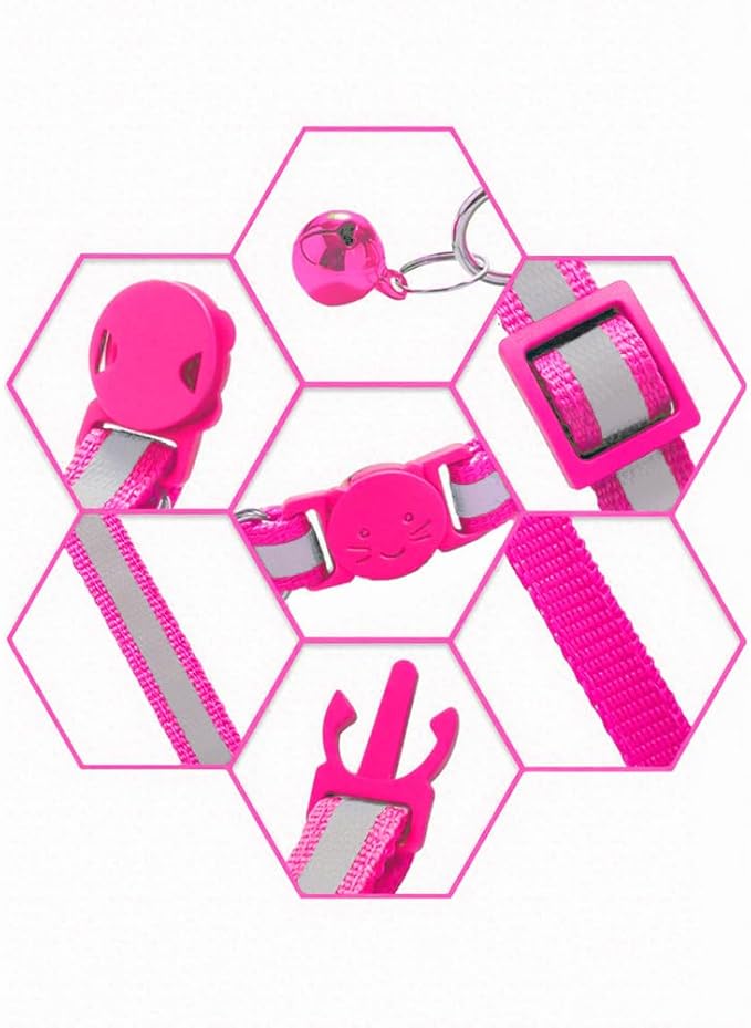 3 Pack Reflective and Breakaway with Bells of Cat Collar,Adjustable from 7.5 to 12.5 Inches, Ideal of Kitten Collar, Suitable for Girls and Boys (Rose)