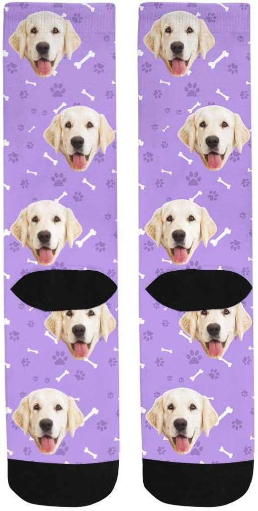 MyPupSocks Custom Personalized Photo Pet Face Socks, Cat and Dog Tracks Paws Bones Crew Socks with Picture for Men Women