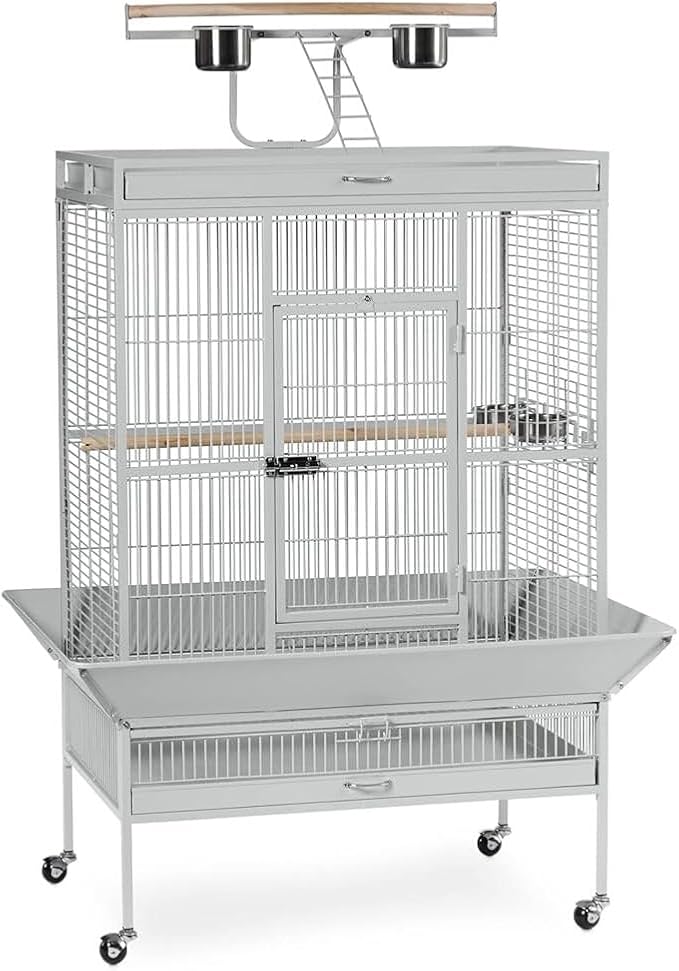 Suburban Sophistication Playtop Bird Home with Spacious Design, Durable Materials, Removable Perches Large/Pewter White