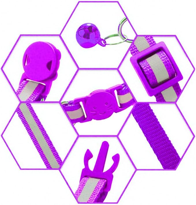 3 Pack Reflective and Breakaway Cat Collars with Bells,Adjustable Kitten Collars from 7.5 to 12.5 Inches, Ideal of Kitten Collar, Suitable for Girls and Boys (Purple)