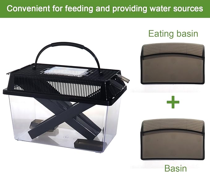 NANEEZOO Cricket Keeper, Equipped with Water & Food Feeding Dish, High Transparency Cricket Pen with Dispenser Tubes, Insect Keeper for Gecko Snake Lizards Reptiles (Large)