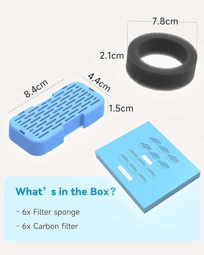 AONBOY Cat Water Fountain Filters, 12 Filters + 12 Cat Fountain Sponge, Suitable for AONBOY Pet Fountain S3-SC, Multiple Filtration, Isolates Floating Hairs and gets rid of Odors