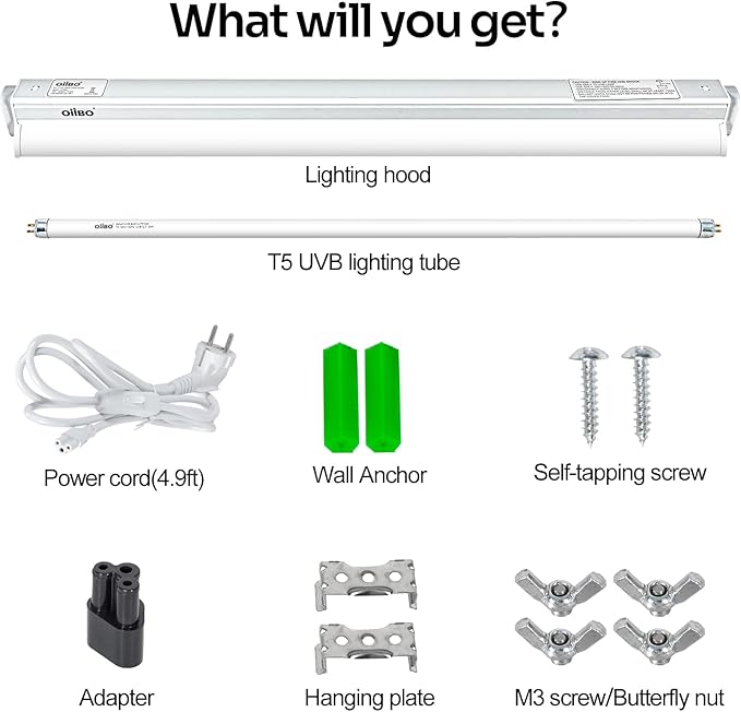 Oiibo T5 HO Reptile Light Fixture UVB Lighting Combo Kit Suit for Desert&Tropical Amphibians Reptiles Terrarium Lamp Hood Light Fixture Include 39W 12.0 UVB Bulb