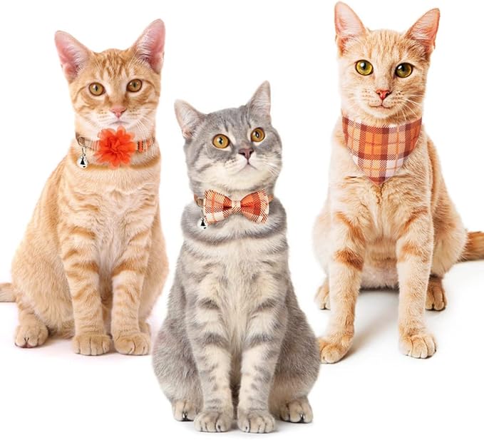Breakaway Cat Collars with Bell & Cute Pendants - 3 Pack Adjustable Safety Kitten Collars - Decoration for Girl Boy Cats Puppy and Small Pets (Style C - Fall)