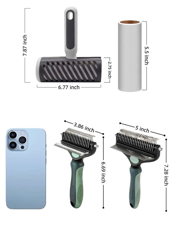 3-in-1 Deshedding Dog Brush, Deshedding Dog Grooming Brush & Undercoat Rake with Dematting Comb for medium to Large Double Coated, 3PCS, Peacock Green 