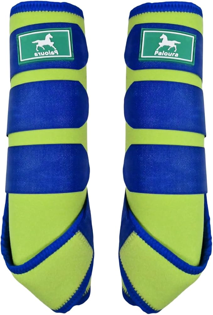 Equine Sport Horse Boots Set of 4 – Neoprene Leg Protection with Durable Hook & Loop Straps, Breathable & Comfortable Fit for Training, Riding, and Performance(Green, Large)
