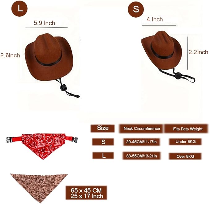Dog Cowboy Costume Mini Leopard Cowboy Hat Pet Bandana Halloween Costume for Cat Size S