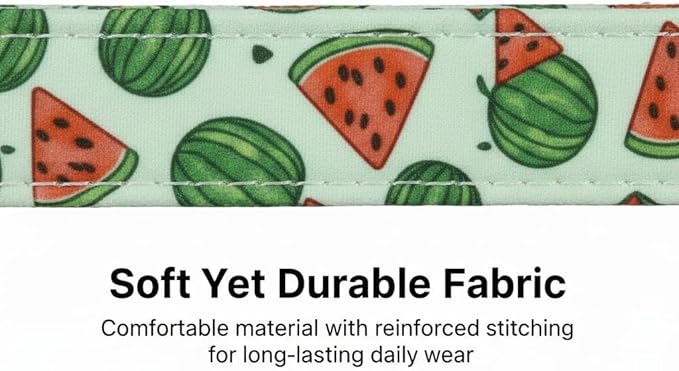 Summer Dog Collar for Medium Dogs, Cute Dog Collar with Watermelon Pattern and Pendant, Green Pet Collar with Soft Cotton Fabric and Robust Buckle