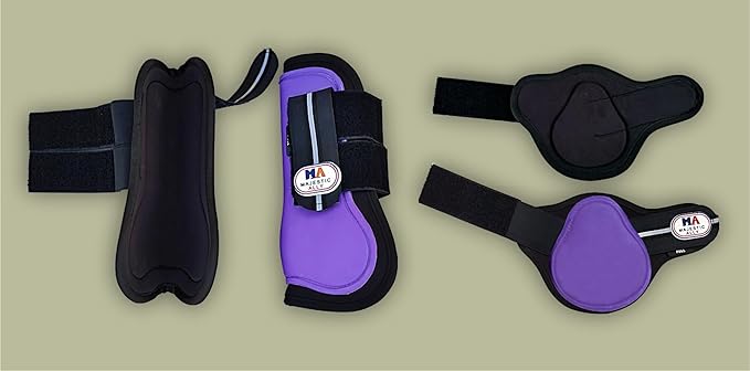 Majestic Ally Horse Leg Protection Fetlock and Tendon Boots Set, PU Shell, Neoprene Lining, Hook and Loop Closures, Multiple Colors and Sizes