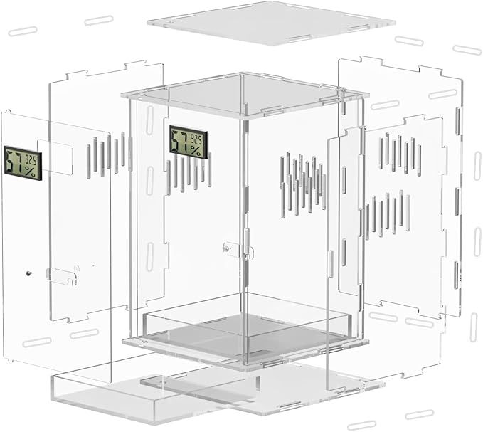 Reptile Terrariums, with Temperature Hygrometer, 7.1"x7.1"x11.8" Acrylic Reptiles Breeding Box Terrarium Cage Tank for Small Reptile Insect Home Office (Arboreal Large)