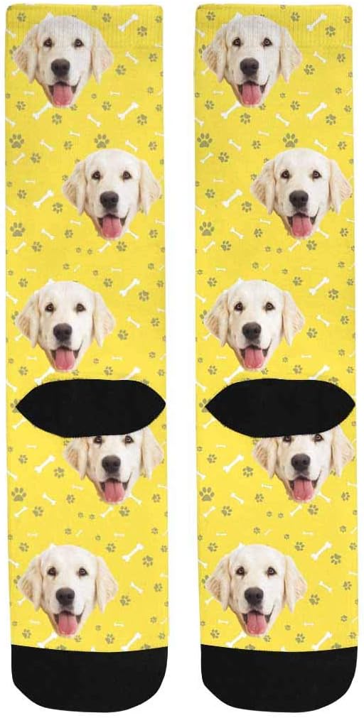MyPupSocks Custom Personalized Photo Pet Face Socks, Cat and Dog Tracks Paws Bones Crew Socks with Picture for Men Women