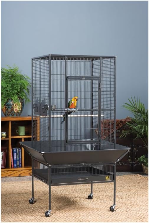 Mid-Century Marvel Bird Cage with Retro-Inspired Design, Durable Construction, Spacious Interior, and Elegant Finish for Stylish Black Hammertone