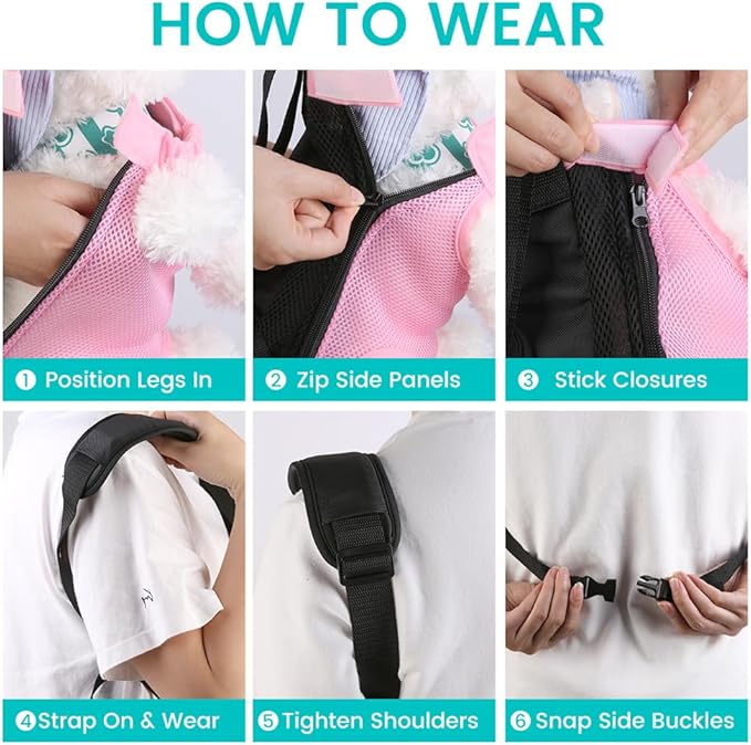 Mosago Dog Backpack Carrier, Thick Straps & Cushion, Pet Sling Front Backpacks for Small Medium Dogs 7-11 Lbs, Legs Out, Adjustable Wearable Puppy Chest Travel Bag, Easy-Fit for Hiking/Walking/Camping