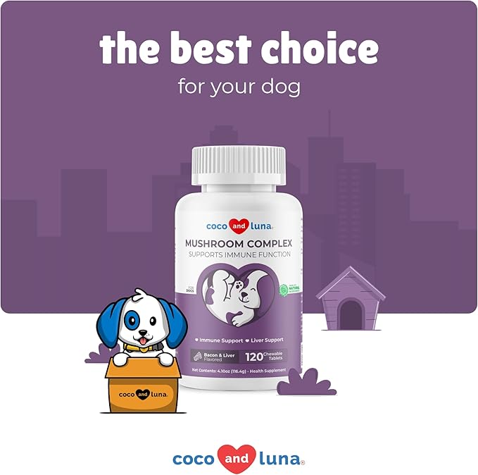 Mushroom Complex for Dogs - 120 Chewable Tablets - Turkey Tail Mushroom - Immune, Joint, Digestive, and Liver Support with Milk Thistle
