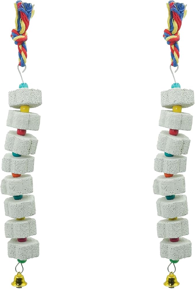 2 Pack Extra Long Chicken Chewing Toys with Beads and Bell, 27" Calcium Beak Grinding Stone for Cage, Bird Toys for Parrots, Budgies, Hamsters, Rabbits