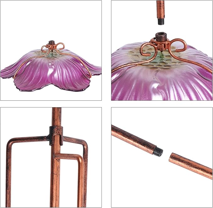 Outdoor Bird Bath Glass Birdbath Garden Birdfeeder with Metal Stake Pink(Height:26inch)