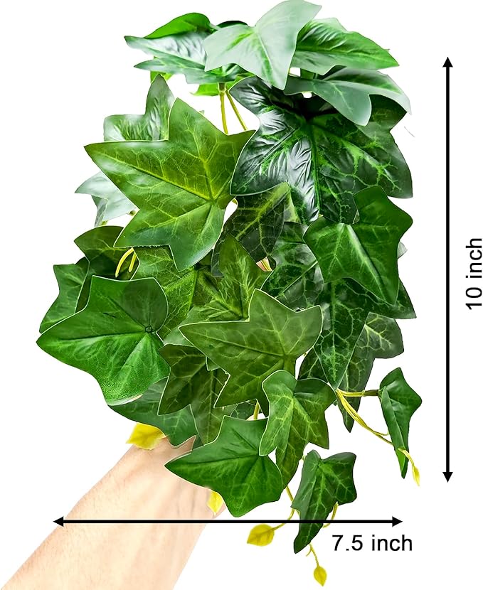 Woyrise Reptile Plants for Terrarium, Artificial Hanging Plants with Suction Cups, Amphibian Tank Habitat Decor Plastic Plant for Bearded Dragons Lizards Snake Geckos Frogs - 2Pack Green Ivy