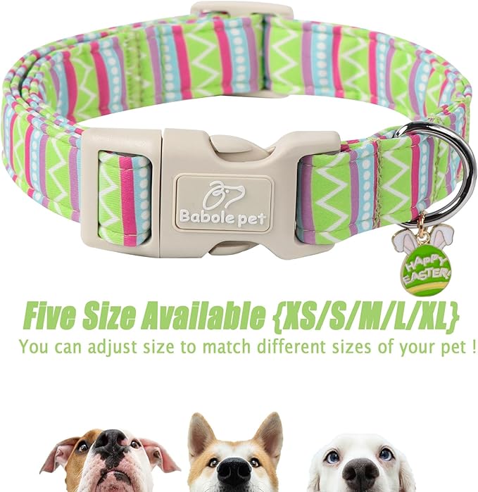 Easter Dog Collar for Medium Dogs - Brightly Colored Stripe Easter Collars for Boy Girl Dogs, Adjustable Spring Holiday Pet Collars with Quick Release Buckle M
