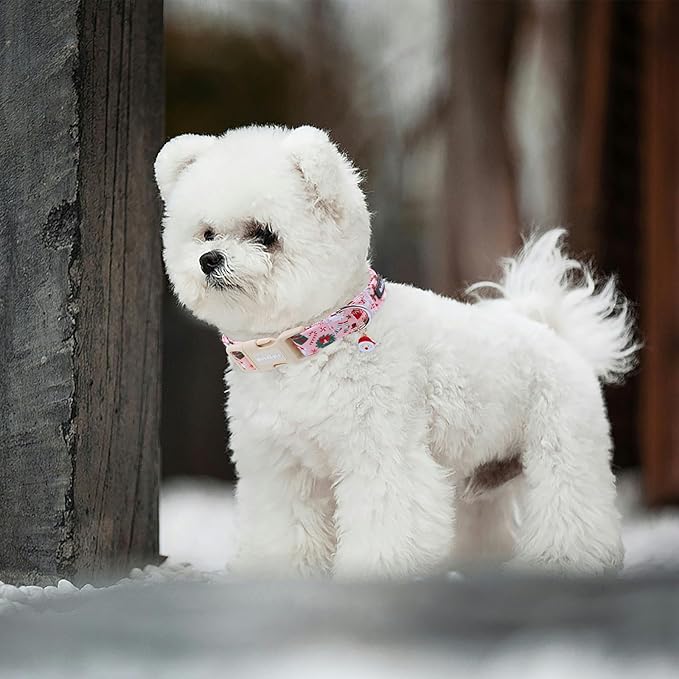 Christmas Dog Collar, Soft Winter Dog Collars for Large Dogs with Santa & Snowman Design, Cute Pink Christmas Collars for Dogs, Festive Holiday Dog Collar for Girl Boy Dogs Gift-L