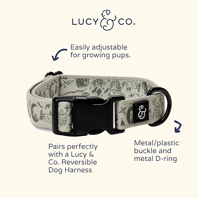 Lucy & Co. Dog Collar - Durable Lightweight Designer Collar for Pets - Adjustable Metal Safety Buckel. - Green Outdoor Plaid - Medium