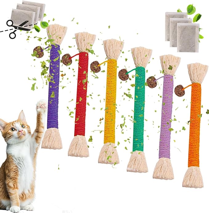 Bent Cat Rope Toy, Pet Chew Toys, Interactive Tease Toys for Cats and Kittens, Bite-Proof Playthings, Cotton Rope Kitten Toys Dental Care Stress Relief Pet Supplies (Medium 6 Pack)