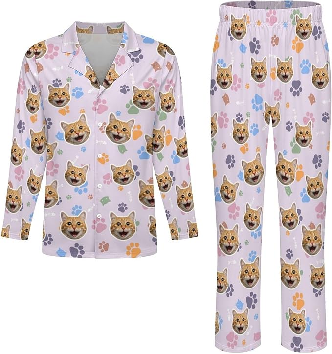 D-Story Personalized Pajamas with 1-8 Faces for Women Men, Custom Christmas Pjs, Pajamas Gifts For Family,Cat Mom,Dog Mom