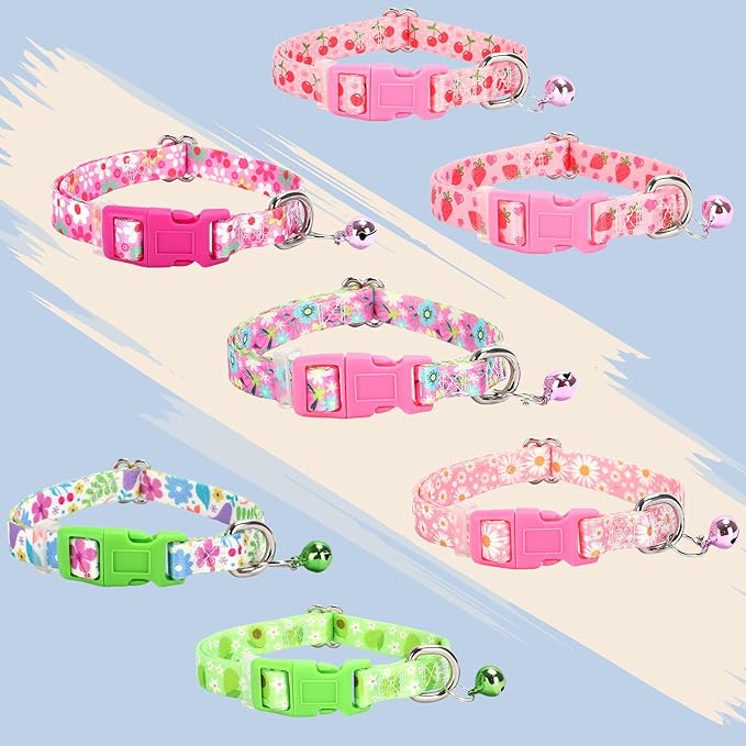XS Dog Collar with Bell - Durable Nylon Collar for Small Breeds,Adjustable Cute Fruit Pattern Collar for Chihuahua Pomeranian Yorkie, Heavy-Duty for Active Puppies(Pink Strawberry XS)