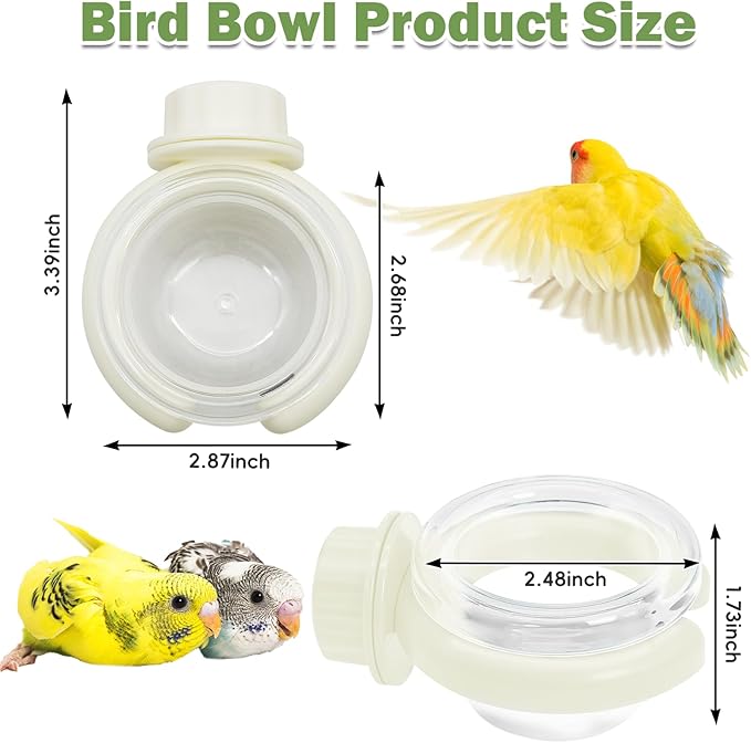 PINVNBY 4 PCS Birds Cage Feeders with Clamp, Easy to Install Feeding Dish Cups Small-Sized Bird Bowls Transparency Parakeet Feeder for Finches Lovebirds and Long-Tailed Parrots (White)