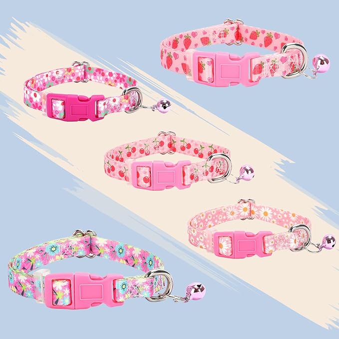 XS Dog Collar with Bell - Durable Nylon Collar for Small Breeds, Adjustable Flower Pattern Collar for Chihuahua Pomeranian Yorkie, Heavy-Duty for Active Puppies(XS)