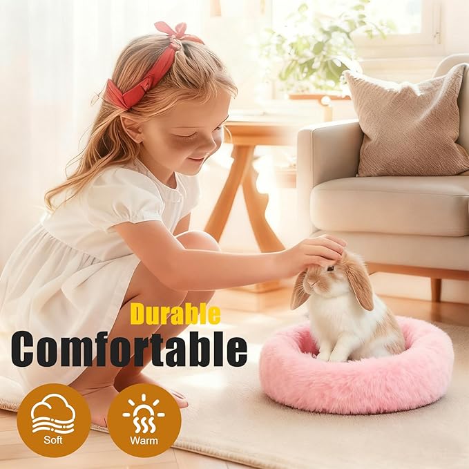 Bunny Rabbit Hideout Bed Small Animal Bedding Donut-Shaped Burrowing Pet Bed Soft and Warm Hideaway with Spandex and Fleece Bottoms Cozy Carrier, Cage Accessories