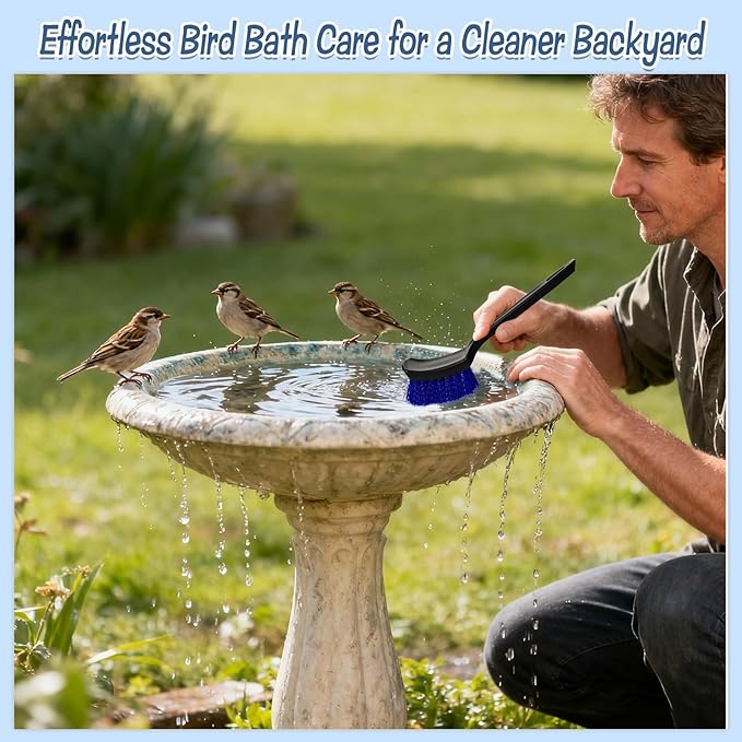2 Pcs Brush for Bird Baths Blue Hard Bristle Cleaning Brush with Ergonomic Handle Utility Bird Bath Cleaner for Bird Feeder Bath Accessories Fountain Outdoor Cleaning